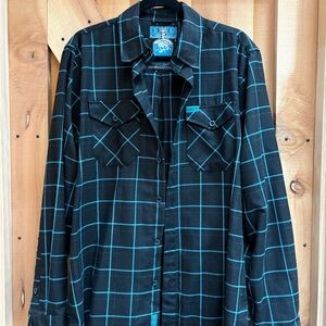 DIXXON Black and Teal Plaid Button-Up Shirt